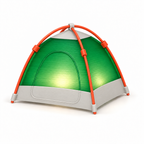 A dome-style camping tent with a green body, orange support poles, and light gray fabric trim, shown on a clean white background.