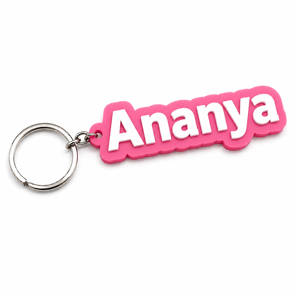 Custom 3D printed name keychain pink 