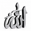 3D Arabic calligraphy wall art featuring the word 'Allah' in a stylized silver metallic font with black shadows, set against a plain white background.