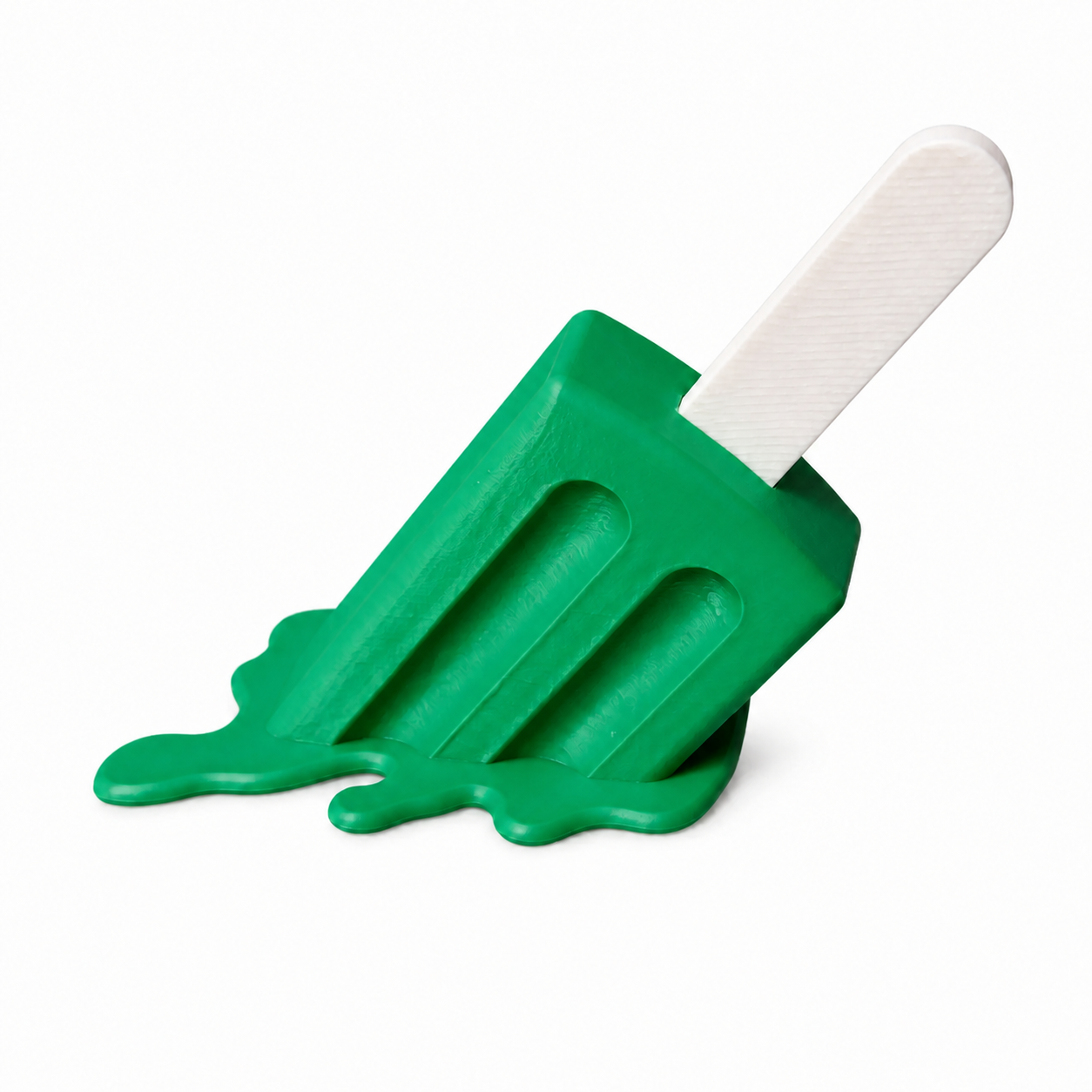 A green novelty toy or prop shaped like a melting popsicle with a white handle, shown on a plain white background.