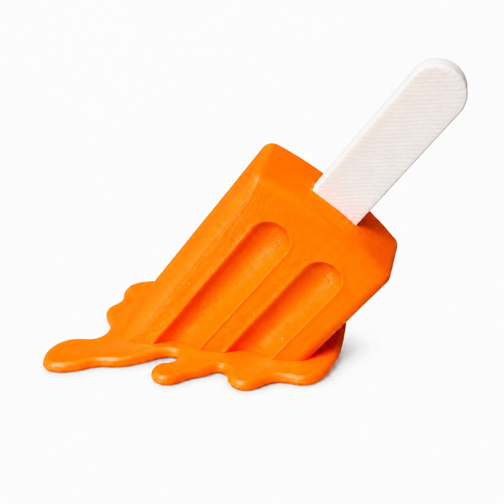 An orange novelty popsicle-shaped object with a white handle, shown on a plain white background.