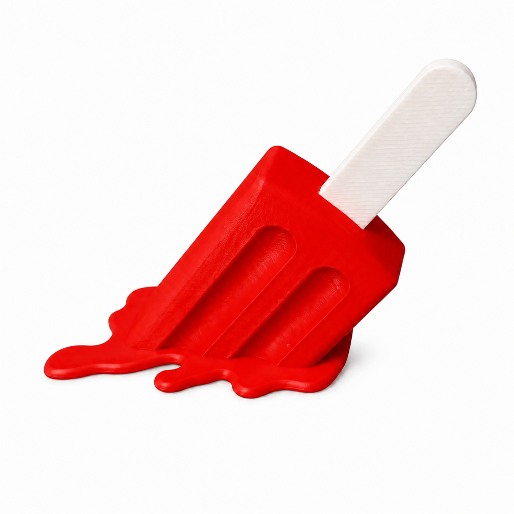 A novelty red popsicle-shaped object with a white handle, shown on a plain white background. The body is bright red with a dripping effect at the base, and the handle is white.