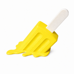 A bright yellow novelty popsicle with a dripping effect and a white textured handle, isolated on a white background.