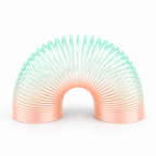 A translucent rainbow-colored elastic slinky toy, featuring a gradient that transitions from mint green at the top to light pink at the bottom, shown on a clean white background.