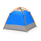 A small dome camping tent with a bright blue upper section, gray lower section, and orange support poles, shown on a clean white background.