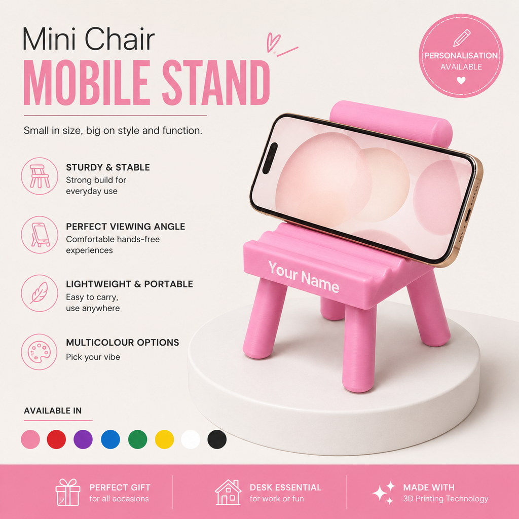 Mini Chair Phone Stand 3D Printed – Studio Product Photo – LAYER 3D creative
