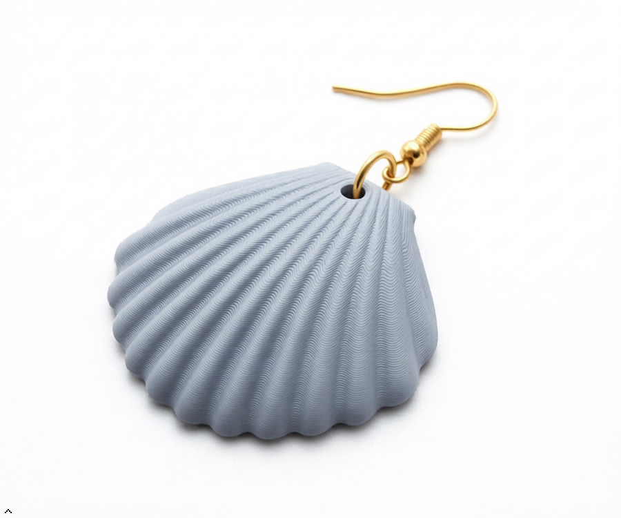 3D Printed Shell Earrings Coastal Fashion – Worn Lifestyle Shot – LAYER 3D
