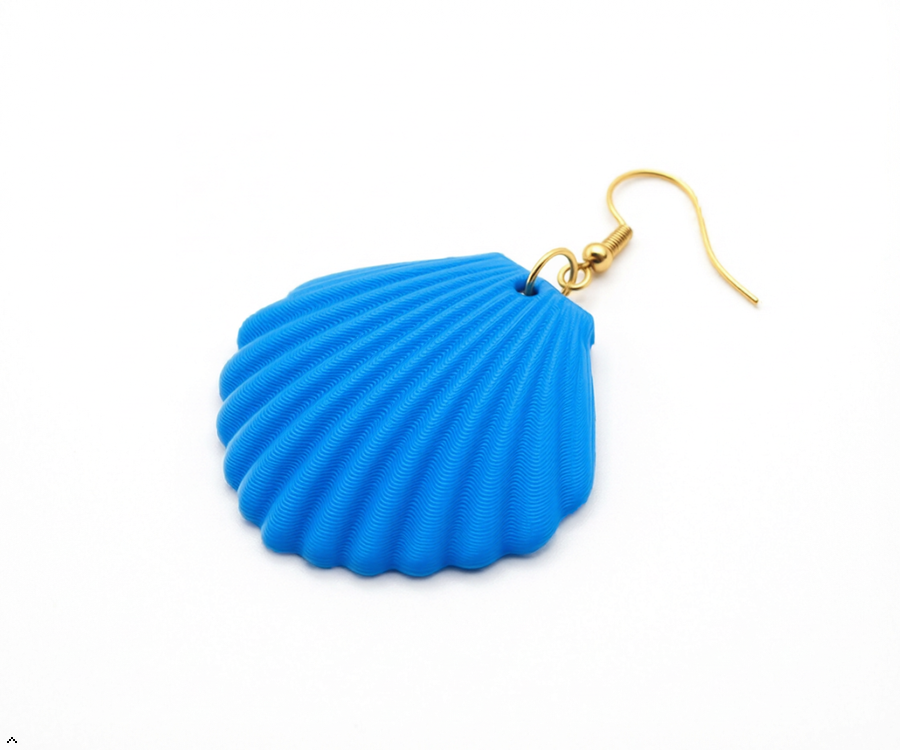 3D Printed Shell Earrings Coastal Fashion – Pair Flat Lay – LAYER 3D
