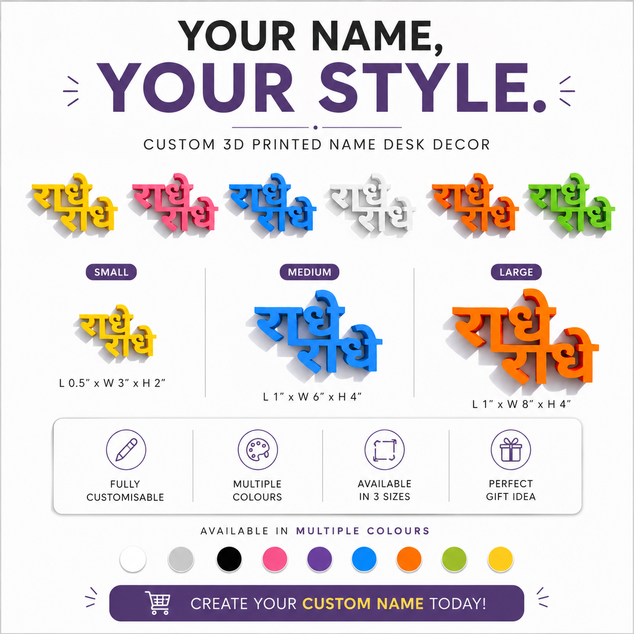 Custom 3D Printed Name Text – Flat Lay Product – LAYER 3D creative