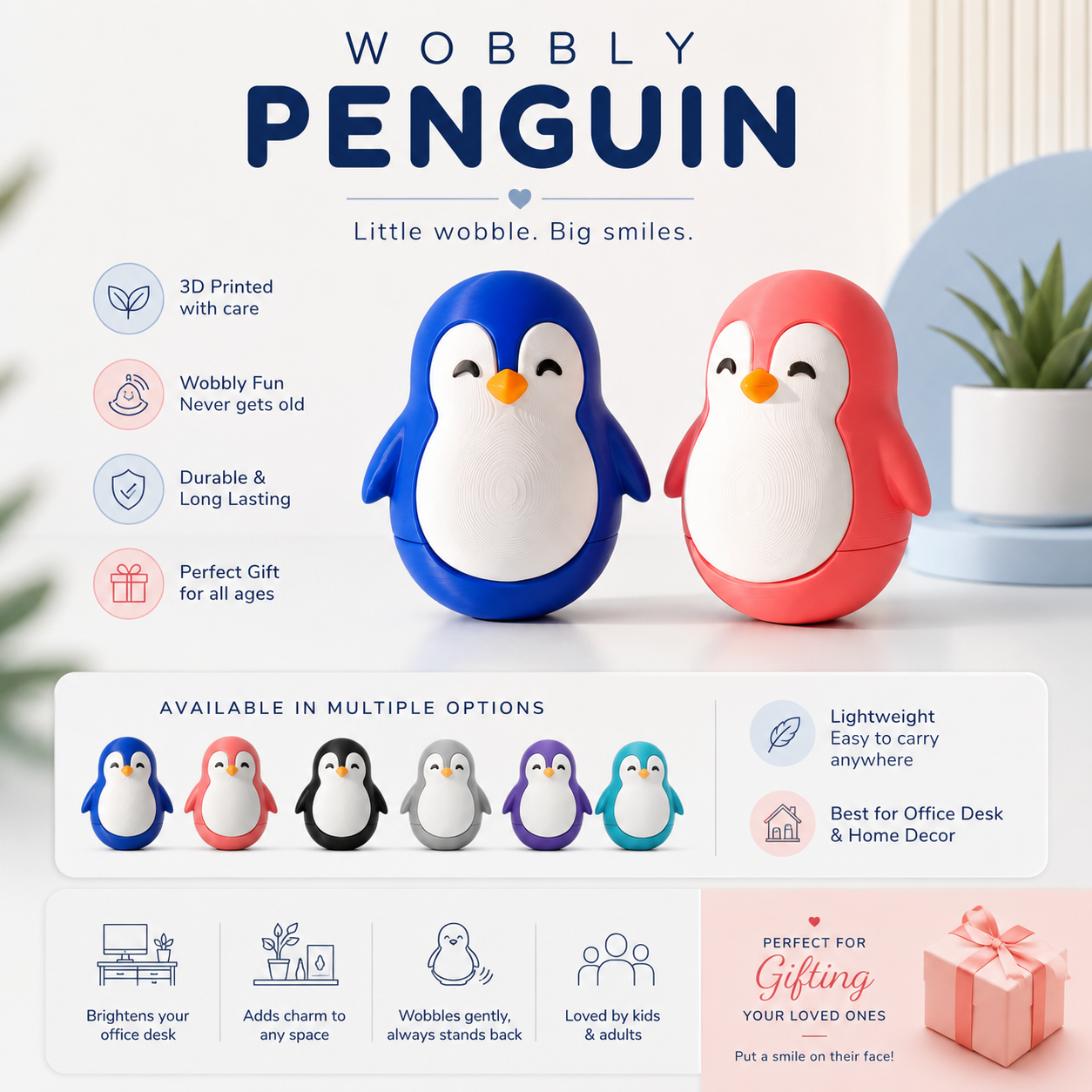 Wobbly Penguin Desk Toy Set of 2 3D Printed – LAYER 3D creative
