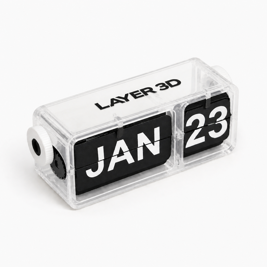 3D Printed Perpetual Flip Calendar – translucent – LAYER 3D